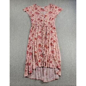 Knox Rose Dress M Pink Floral‎ Maxi Smocked Flutter Sleeves Hi Lo Milkmaid